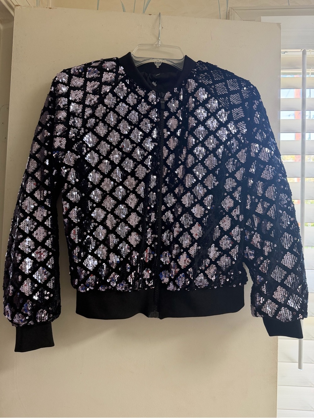 Sequin Diamond Bomber Jacket - Lilac & Silver